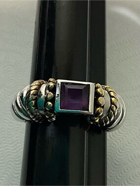 David Yurman Amethyst Estate Two-Tone Silver Gold Ring Gemstone Ring 5.5